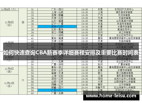 如何快速查询CBA新赛季详细赛程安排及重要比赛时间表